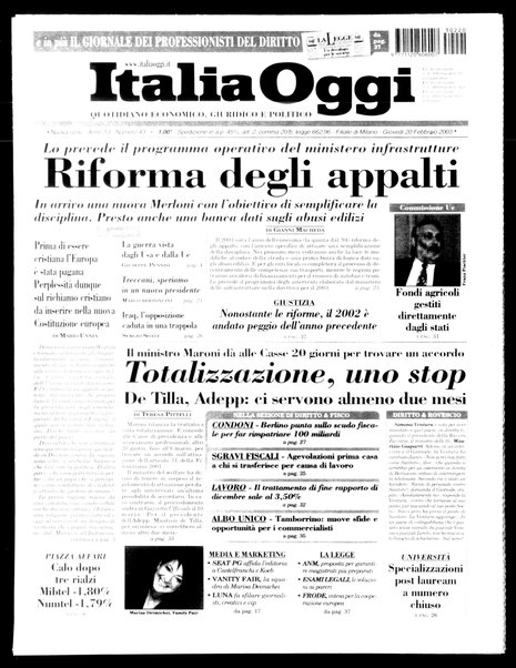 Italia oggi : quotidiano di economia finanza e politica